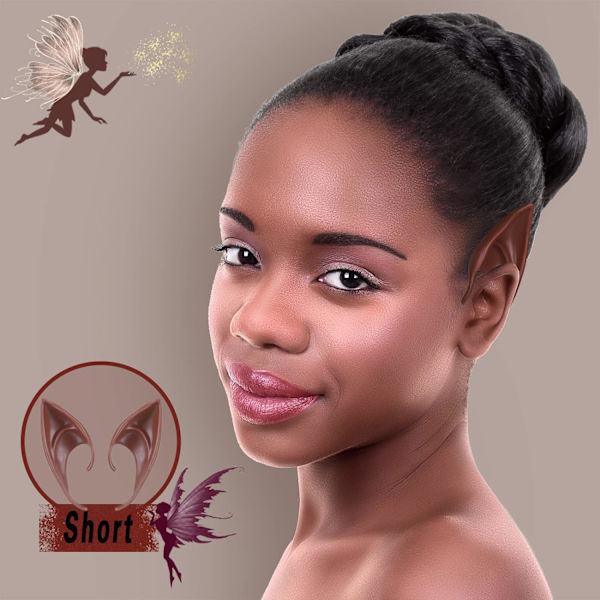 Elf Ears Brown Skin Cosplay - Mørk Sort Tone Fairy Pixie Soft