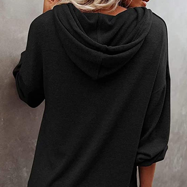 Huvtröja för kvinnor Tonåringstoppar Långärmad Oversize Pullover-svart S