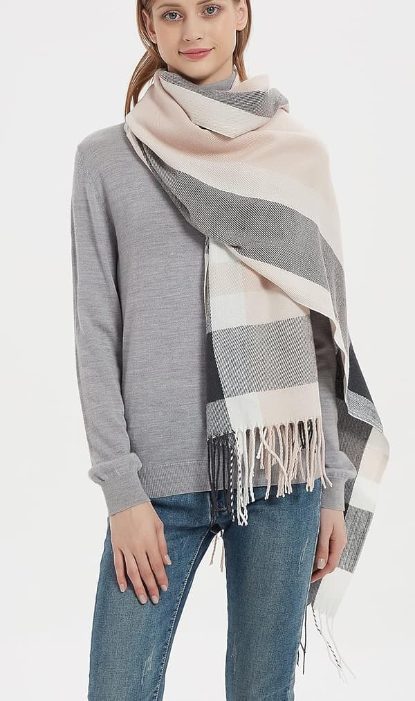 Damemode langt sjal Big Grid Winter Warm Lattice Large Scarf
