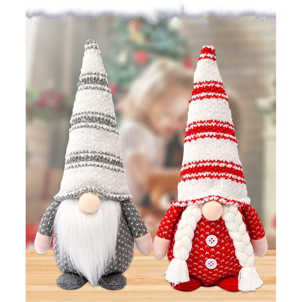 Jul Skägg för docka i randig hatt Dvärgtomte för dockornamenter Söt tecknad dvärgtomte Heminredning Jul Red