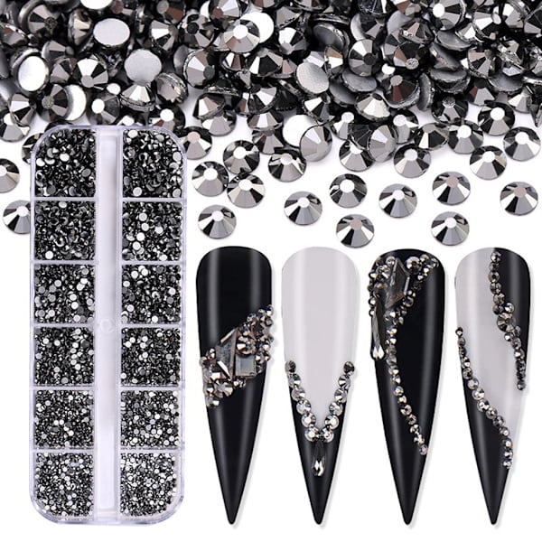 3600 st Nail Art för Rhinestone AB Rhinestones Beads Nail Gems Rundformade Flatback Gems Stones Dubbar 6 storlekar med låda Crystal clear