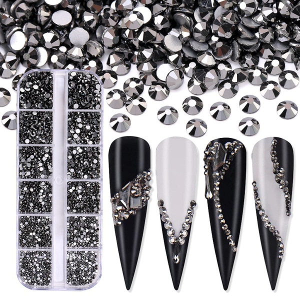 3600 st Nail Art för Rhinestone AB Rhinestones Beads Nail Gems Rundformade Flatback Gems Stones Dubbar 6 storlekar med låda Dark Blue