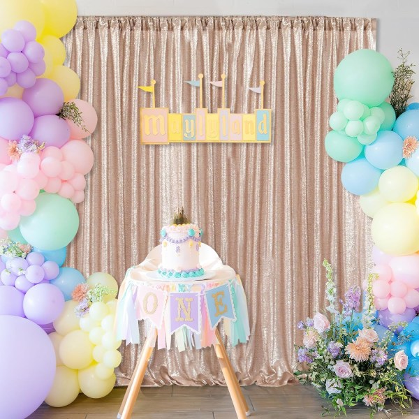 8ft x 8ft Champagne Blush Paljett Bakgrund Gardin Glitter Photo Booth Bakgrund