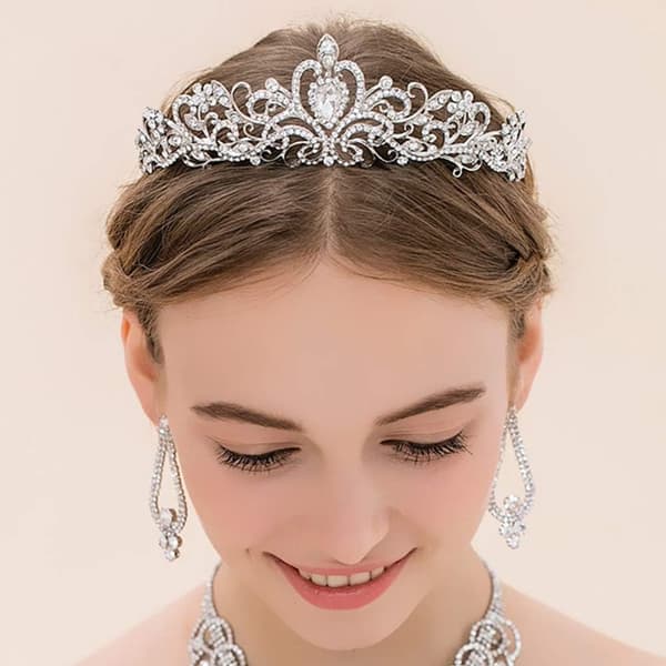 Tiara Krone Krystall Rhinestone (sølv, 1 stk)