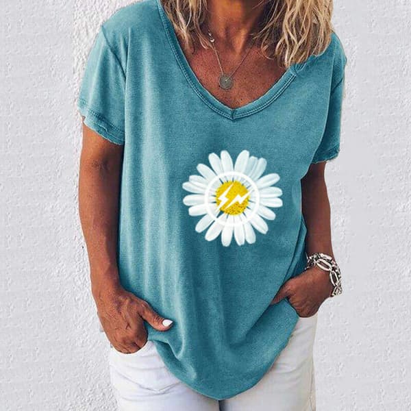 Kvinnors kortärmade T-shirt V-ringad blus toppar