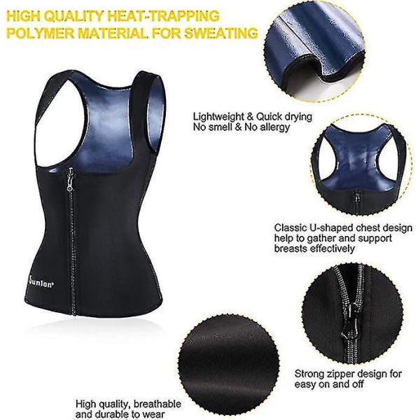 Bastu kostym för kvinnor waist trainer för dam svett linne Shaper för kvinnor med dragkedja Blue 4XL