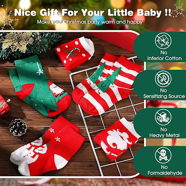 Par jul Toddler Barn Toffelstrumpor Jultomte Snögubbe Barnstrumpor Mjuka Varma Julklappsstrumpor Unisex bomullsstrumpor Julklapp till