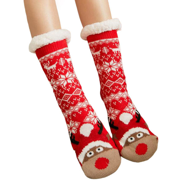 1 par Golvstrumpor Sherpa Foder Förtjockad Stretchy Soft Comforta White  and  Red
