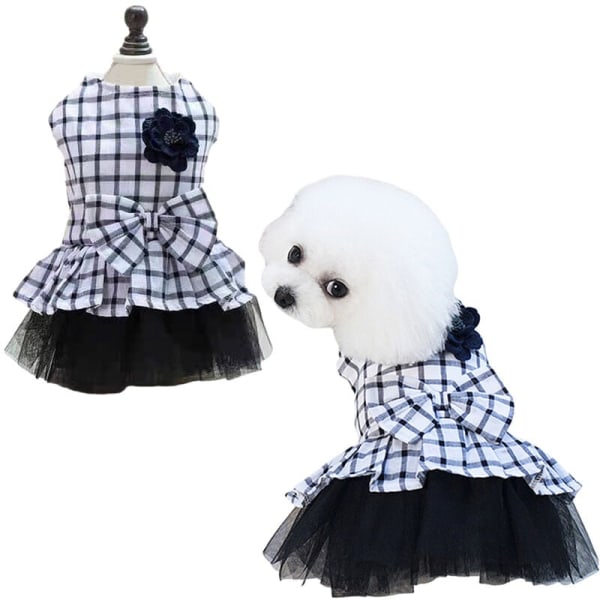 Kæledyrskjole til små hunde Piger Hvalp Bryllupskjole Tutu Ternet nederdel Bowknot Fødselsdagsfest Hundetøj (sort)-XL