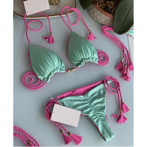 Todelt sæt til kvinder med string-badedragt Trekant-BH Top med bikinibund exig trekant-Bikini badedragt Orange S