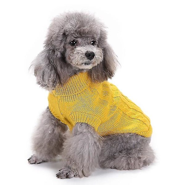 Kæledyrssweater, Turtleneck Strikket Jumper Hundetrøje Varm frakke Sød Vap Kattebeklædning yellow l
