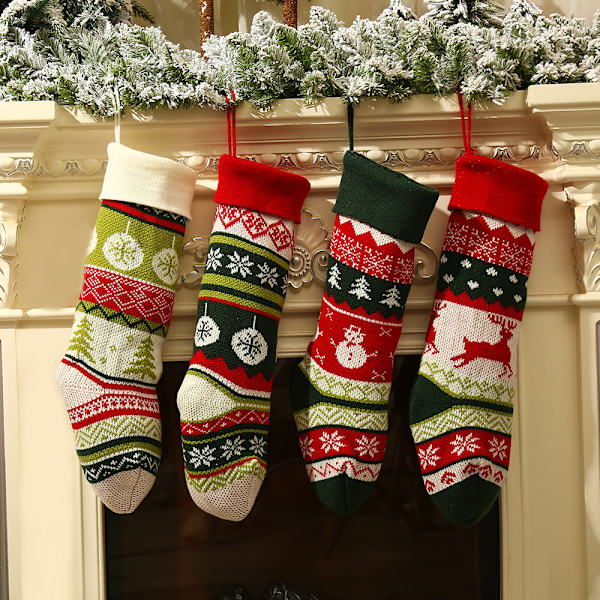 4 st stickad ull julstrumpor mantel dekoration cand