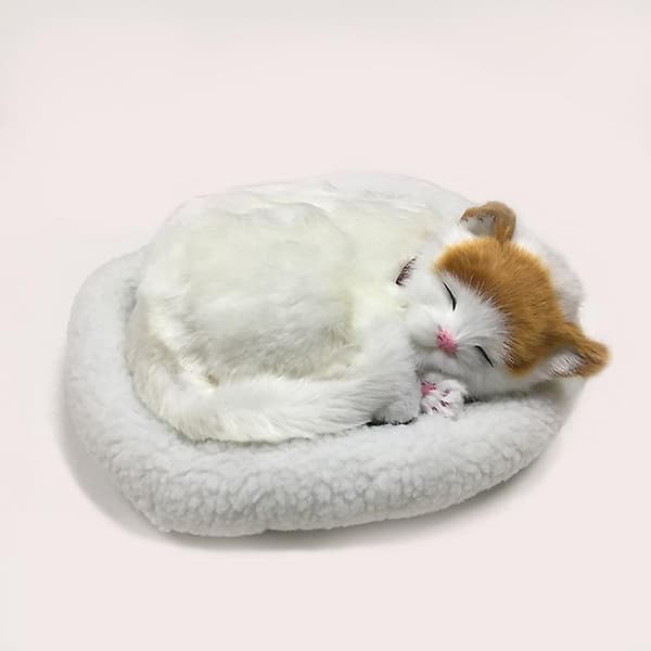 Söt simulering sovande katt/hund plyschdocka med bo andning F