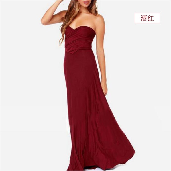 Flere slid-resistente Cross Backless Sexet Bandage One-Piece Kjole Lang Kjole Wine Red M