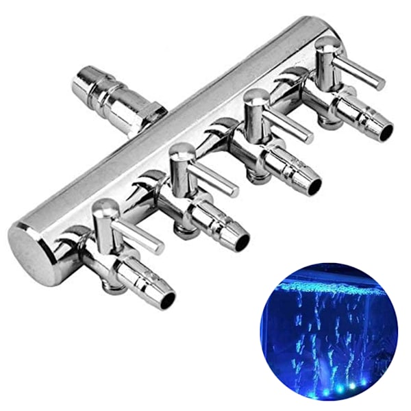 Luftkontrollventil for akvarium, luftventil for fisketank, rustfritt metall 4 heads