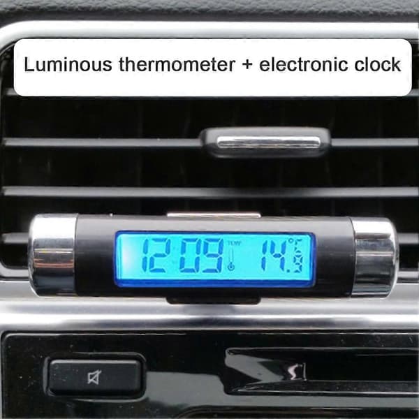 Bilklokke Termometer Tønneformet LCD-skjerm Luftventil Klips På LED Bil Digital Klokke Termometer