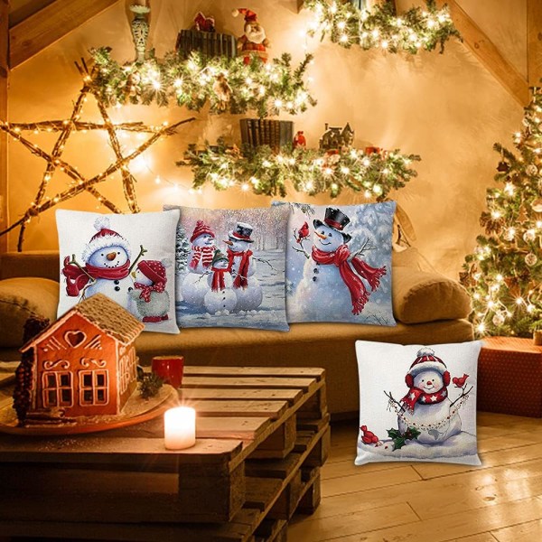Julsnögubbe-kuddfodral 18 x 18 tum Set om 4