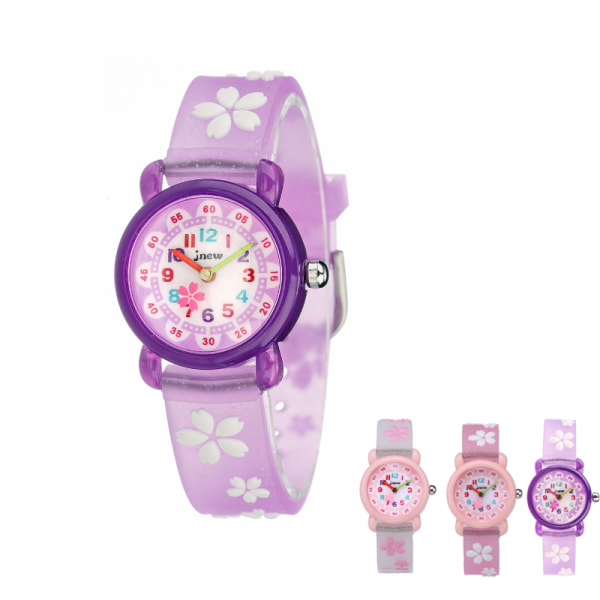 Barn watch på tecknad flicka watch på körsbärsblommor vattentät Purple