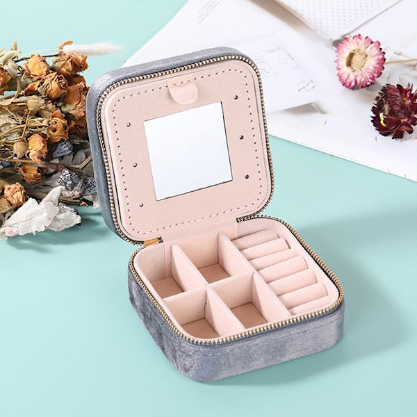 Plys fløjl lille smykkeskrin Halskæde Ring organizer White