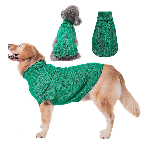 Kæledyrssweater, Turtleneck Strikket Jumper Hundetrøje Varm Frakke Sød Hvalp Kattetøj dark green xs