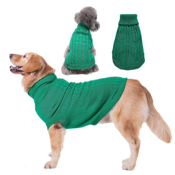 Pet Sweater, Turtleneck Knit Jumper Hundtröja Varm kappa Söt valp Kattkläder dark green xs