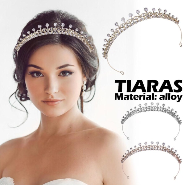 Tiara Bröllop Brud Huvudbonad för Rhinestone Crown Hårrings Gold One size