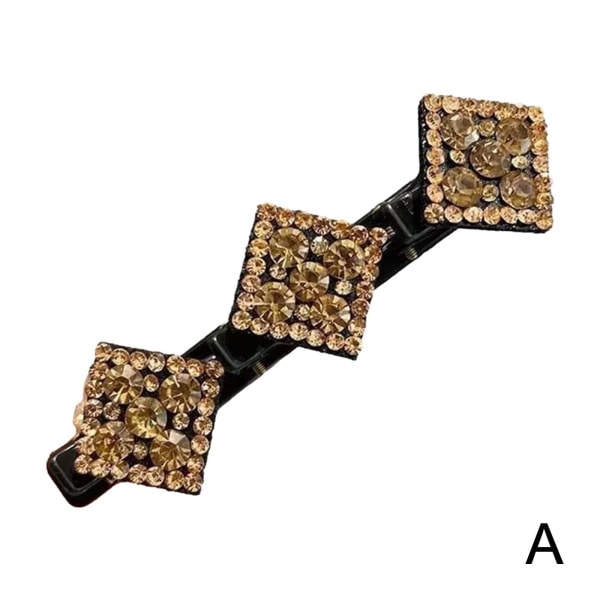 Glittrande kristallsten flätade hårklämmor, Satin Rhinestone Fa champagne One-size