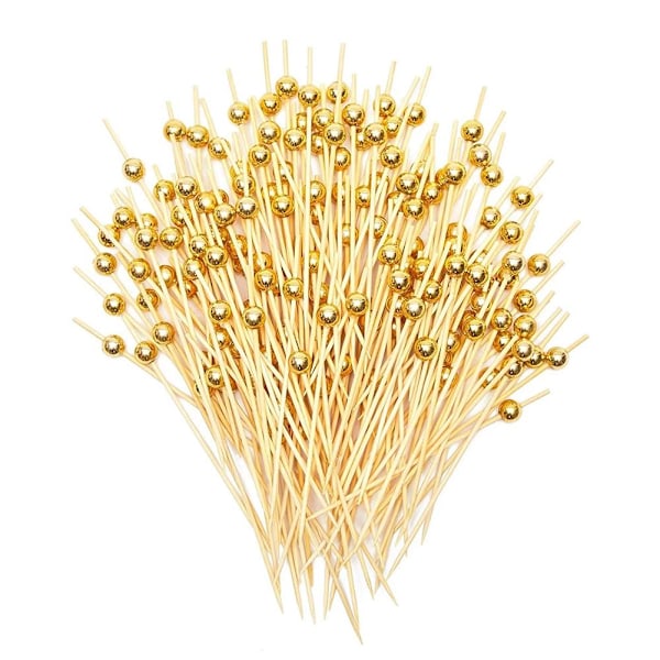 Cocktailpinnar med guldpärla, bambu aptitretare tandpetare J4W0 UK-lager. goldA 100pcs