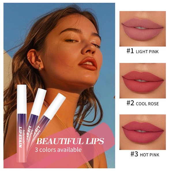 Avtagbar Läppfläck Läppglans Finish Basfärg Tonad Avskalningsbar L #3 Hot Pink 2.5ml