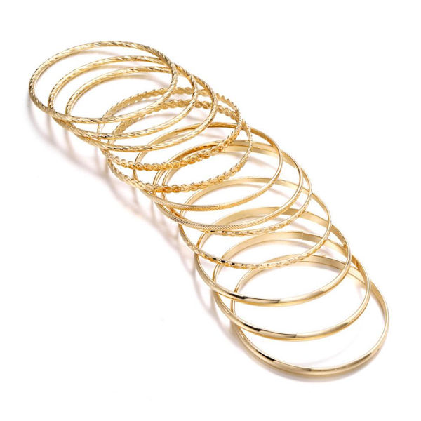 12 st/set Punk Kedjearmband Set för Kvinnor Boho Tjock Charm Armband Lot P A2W8 Gold One size