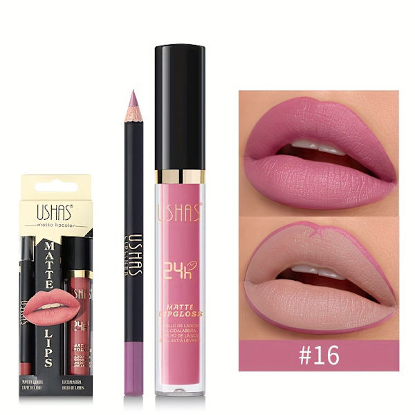 Lipgloss + læbeblyant sæt, mat læbestift, makeup, lipgloss CS386A+B