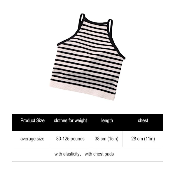 Tanktopp för damer, tråd, avslappnad crop-top med bröstvaddering, randig, ärmlös, het A0 White streak onesize