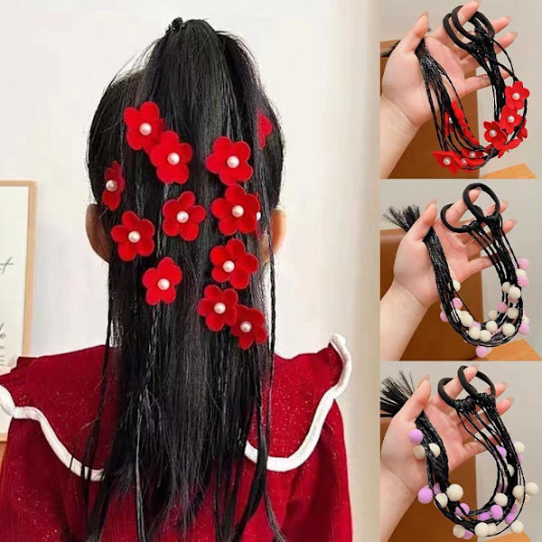 40cm Söt Tjej Färgglad Peruk Hårrep Prinsessa Fläta Hästsvans Elastiskt Hår O6B7 red one-size
