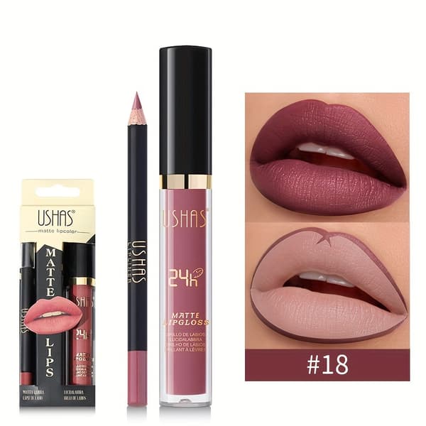 Lipgloss + læbeblyant sæt, mat læbestift, makeup, lipgloss CS386A+B