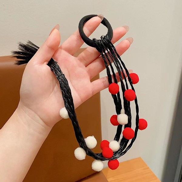 40cm Söt Tjej Färgglad Peruk Hårrep Prinsessa Fläta Hästsvans Elastiskt Hår O6B7 red and white one-size