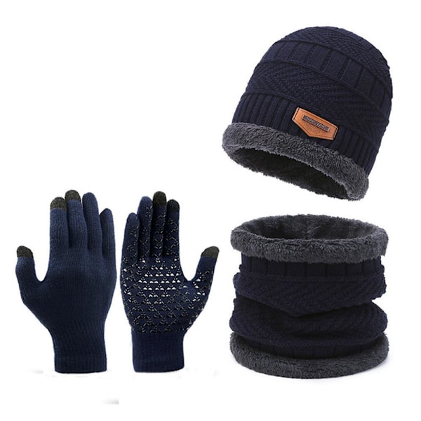 Vantar Vinter Varm Halsvärmare Mössa Halsduk Vantar Set Mössa Och Halsduk, Blue One size