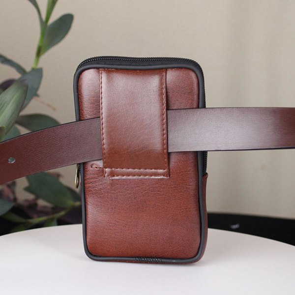 Dubbellagers midjeväska för män Pu Vertikalt bälte Outdoor Sports Mob brown One-size