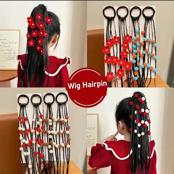 40cm Söt Tjej Färgglad Peruk Hårrep Prinsessa Fläta Hästsvans Elastiskt Hår O6B7 red and white one-size