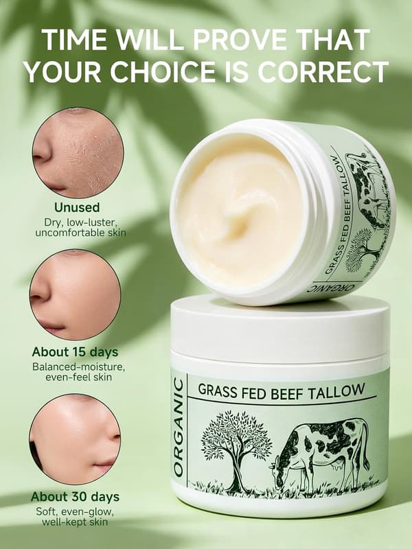 Nötfett, Nötfett för Huden, Talg Ansiktskräm, 4-pack Oparfymerad Nötfett Balm Gräsmatad Vispad Talg Ansiktskräm Närande Lugnande