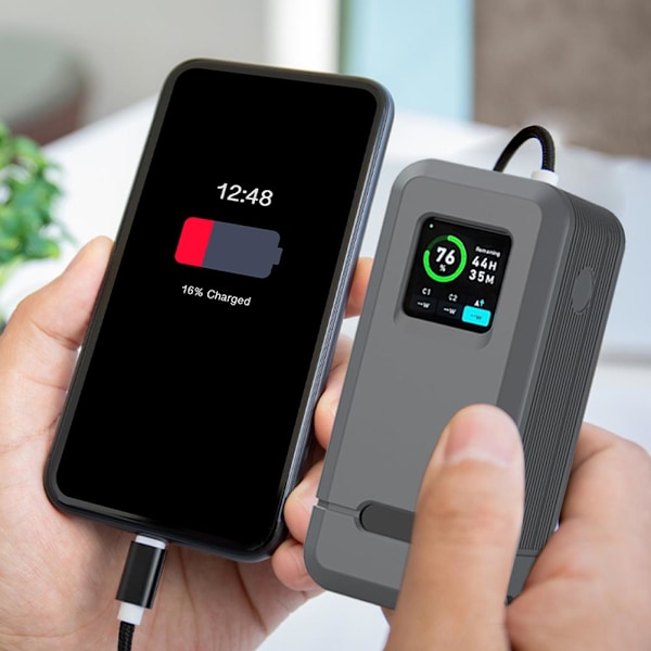 USB-C Powerbank 20000mAh Bärbar Laddare 200W Laddning Smart Display Gray 1pcs