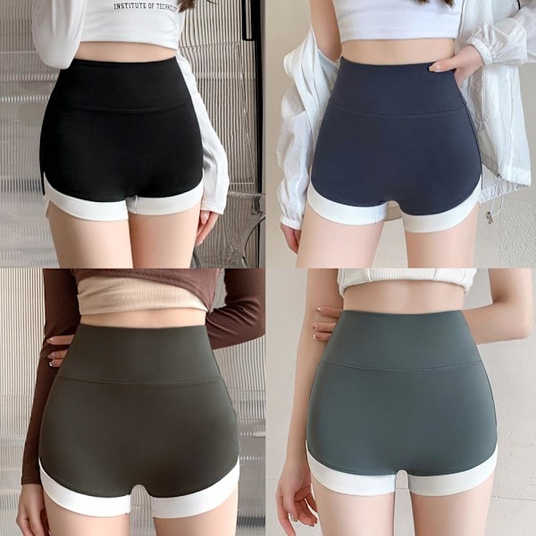 Fitnessbyxor Sport Yoga Shorts Hög Midja Tvåfärgade Sport Gray M