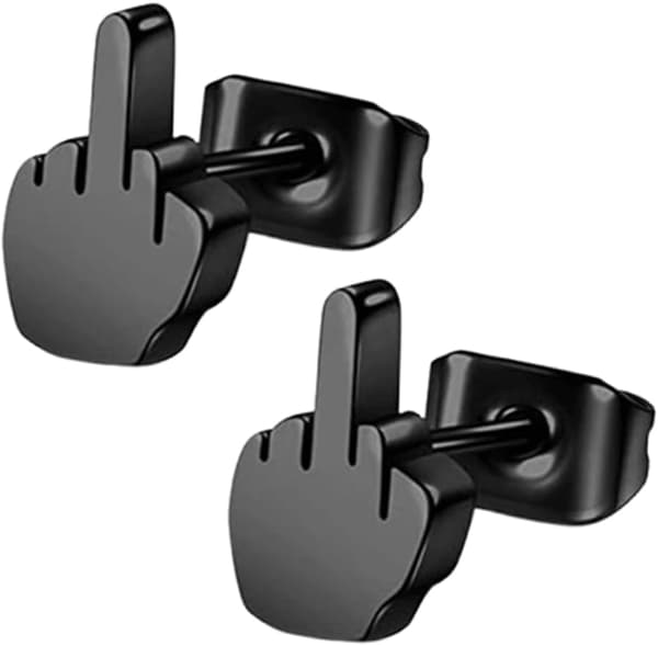 Sæt med 2 øreringe i rustfrit stål, langfinger stretch øreringe sølv guld sort punk biker kvinder mænd rustfrit stål