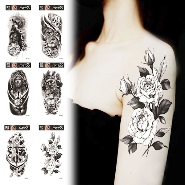 Vattentät Tatueringsdekal Med Varghuvud Totem Arabisk Text Tatuering 201 1pcs