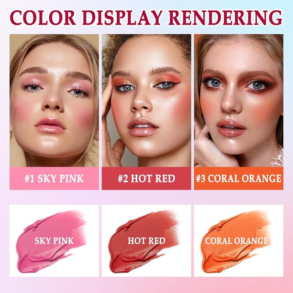 Colors Blush Stick med makeupsvampe, mat solid cremeblush, multifunktionel blush stick til kinder, læber og øjne, højpigmenteret makeupsticksæt A