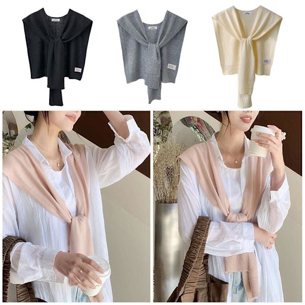 Koreansk Stickad Sjal Sommar Luftkonditionering Falsk Krage Hals Gu Black One size