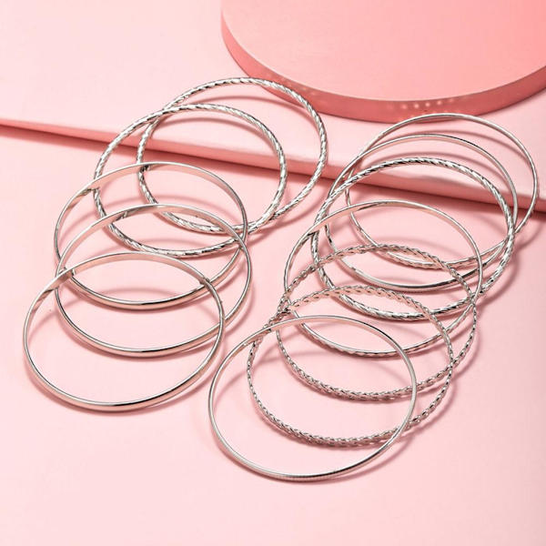 12 st/set Punk Kedjearmband Set för Kvinnor Boho Tjock Charm Armband Lot P A2W8 Silver One size