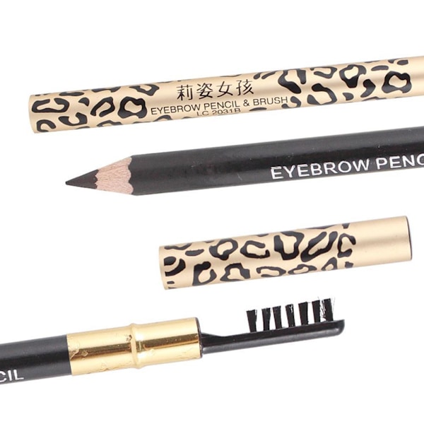 Sexig Leopard Dubbelhuvud Ögonbryn Penna Pensel Makeup Natural Pro black 8g