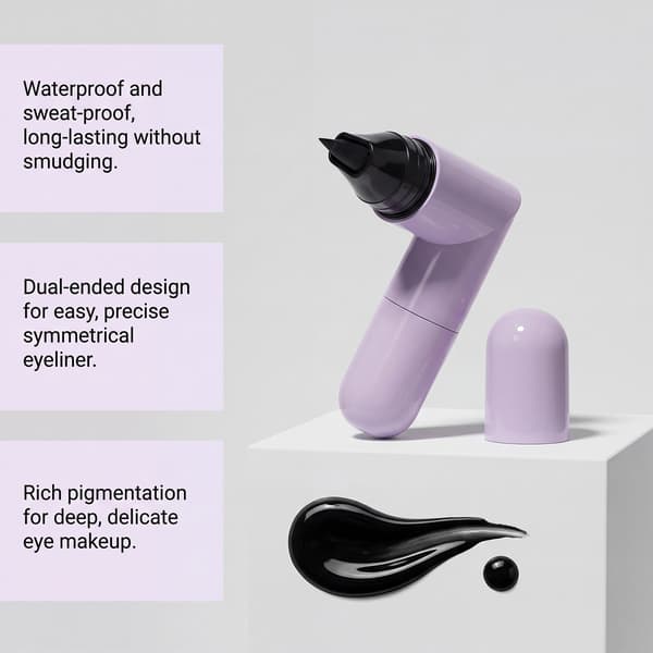 Sort eyeliner-stempelpen med silkebløde strøg, dobbeltendet design til øjenmakeup.