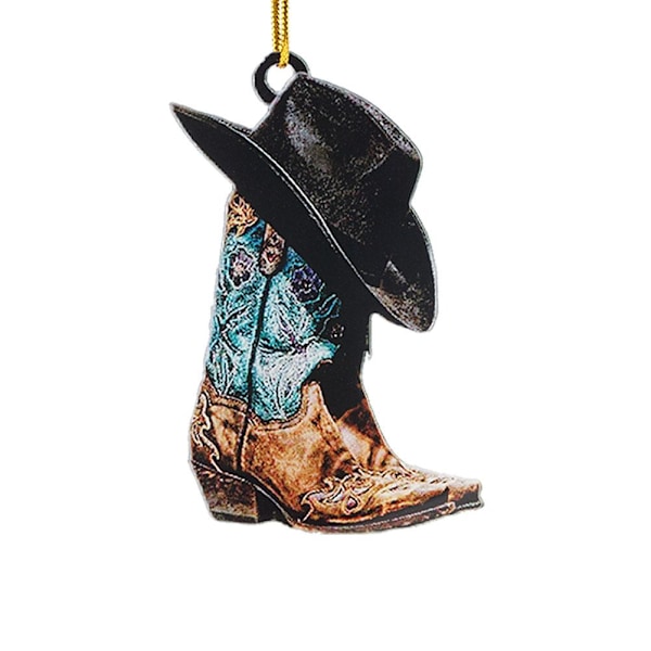 Boots och hatt Cowboy & Cowgirl Flat Acrylic Car Ornament. black One-size