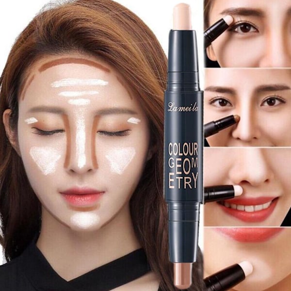 Dubbelsidig Highlighter Contouring Stick Näskontur Highlight Powder Stick M4V0 01# dark brown + natural color 3.6g